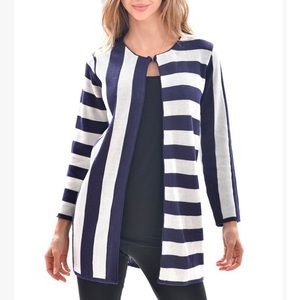 Navy & White Mixed-Direction Stripe Cardigan